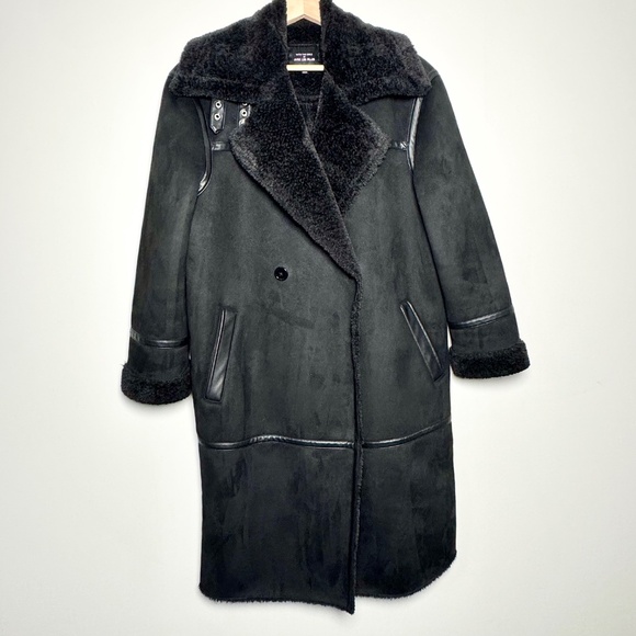 Anthropologie Avec Les Filles Women's Faux Shearling Black Coat Sz M - Picture 4 of 9